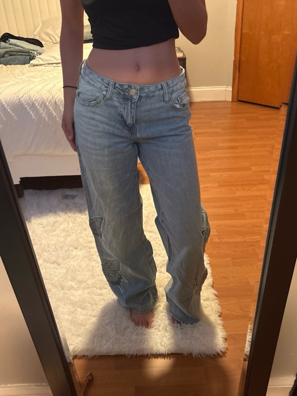 Pacific Sunwear Light Blue Embroidered Wide-Leg Jeans